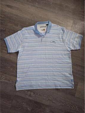 Orvis Men’s XL  Striped Signature Polo White/Cloud Blue Short Sleeve